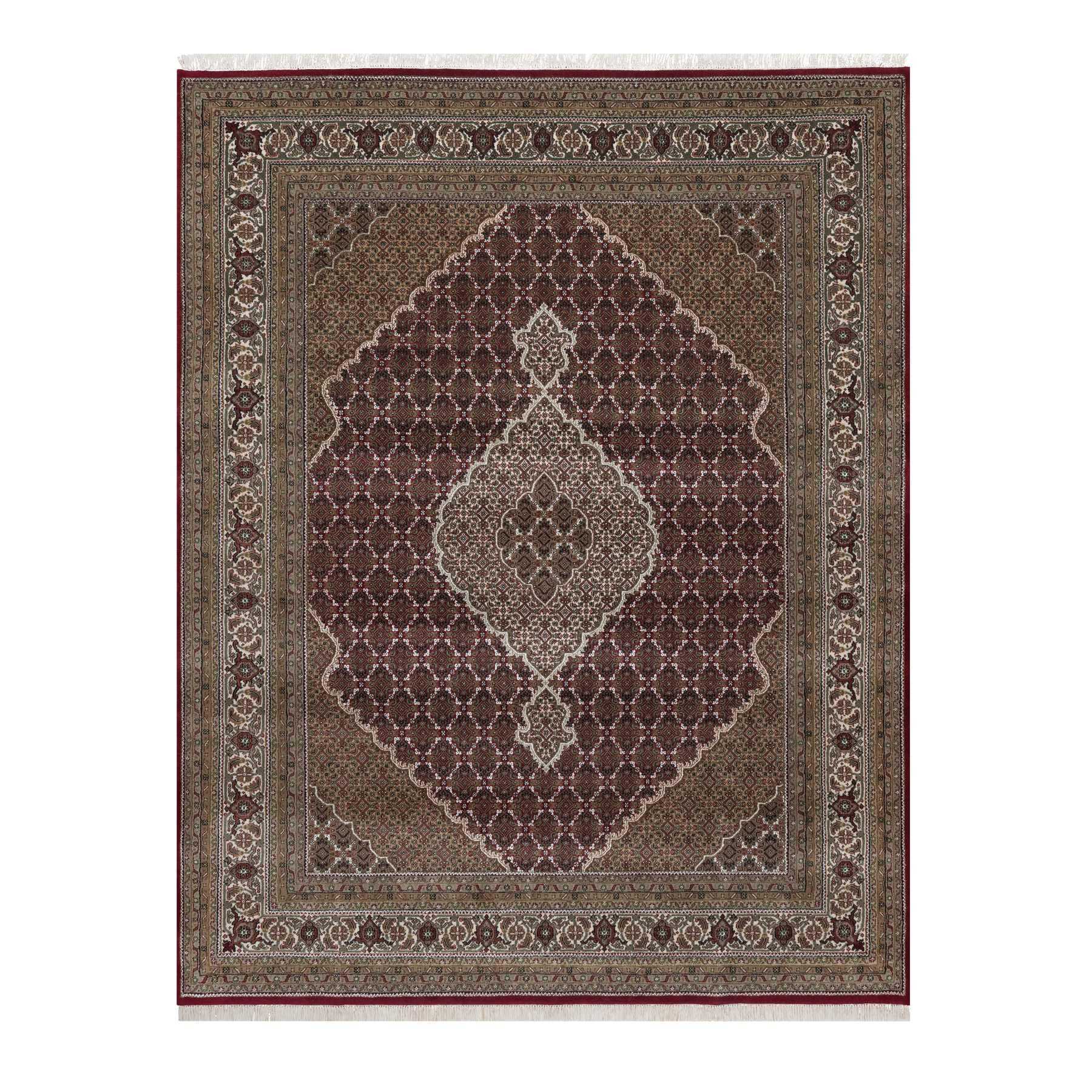 Rhubarb Red, 175 KPSI, Tabriz Mahi with Fish Medallion Design, 100% Wool, Hand Knotted, Oriental Rug